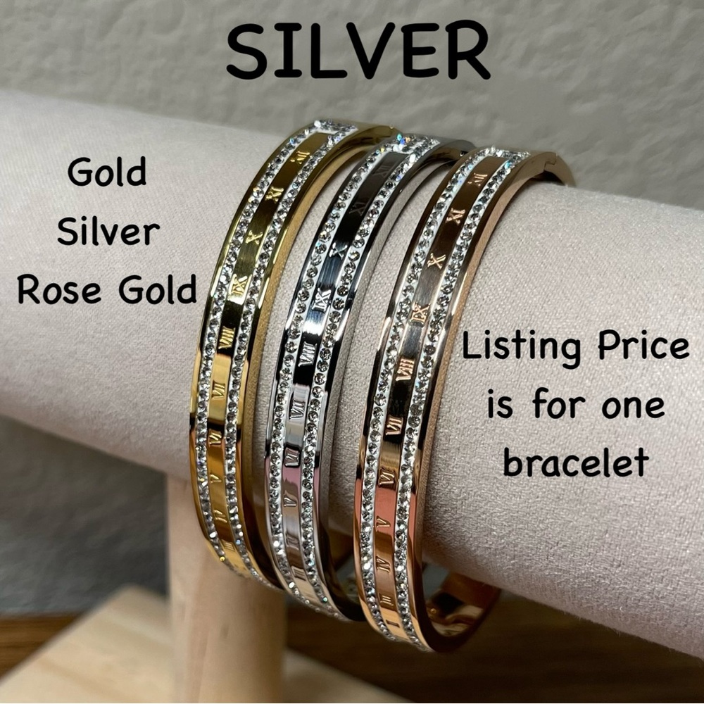 New Silver Tone Stainless Steel Roman Numerals Bracelet